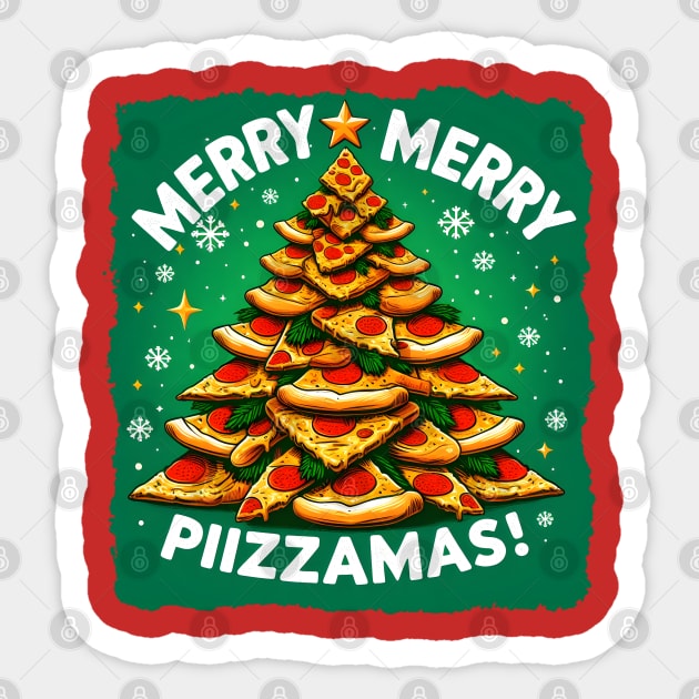 Christmas - Merry Pizzamas, Christmas Pizza. pizza lover funny Sticker by T-shirt US